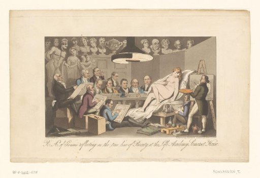 Members of the Royal Academy drawing and painting a female nude