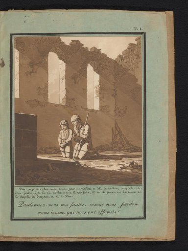 An Old and Young Man Kneeling in Prayer in a Ruin