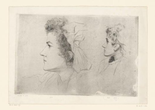 Two studies of the face of a young woman, and profile