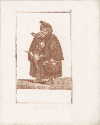 Fat monk with a basket of poultry