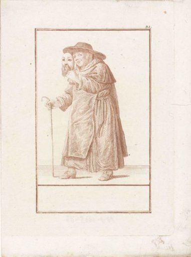 Monk with a mask in his hand