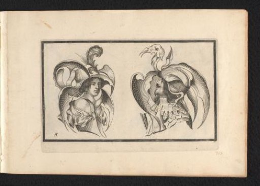 A Male and a Female Head with Grotesque Hats and Collars
