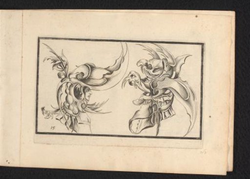 Female and Male Head with Grotesque Headgear