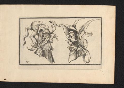 Two Heads with Grotesque Headgear in the Form of a Mask and Bird