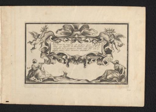 Cartouche with Concluding Text, Flanked by the Personifications of Painting and Geometry
