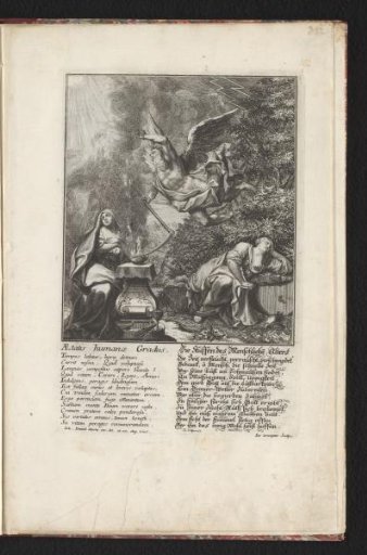 Father Time above a humble woman at an altar and a woman who is sleeping off her intoxication