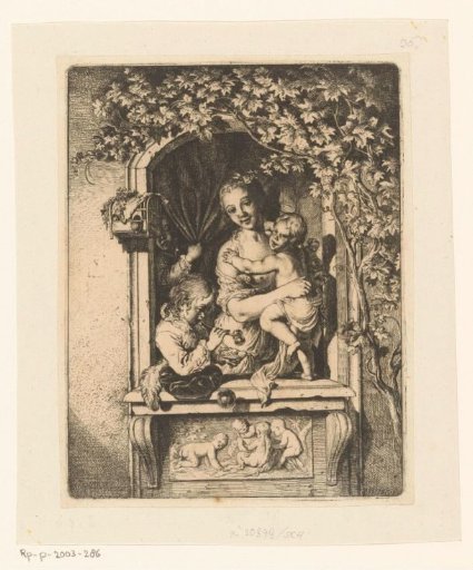 Woman with Children in a Decorated Window