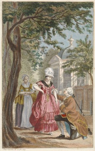 Gentleman kneels before a lady