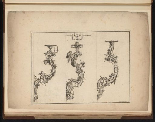 Three designs for arms of candelabra