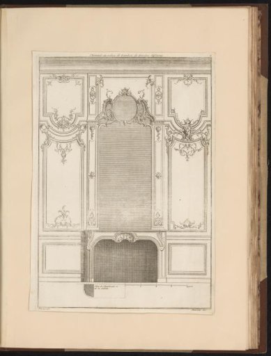 Design for a fireplace between wainscoting of varying design