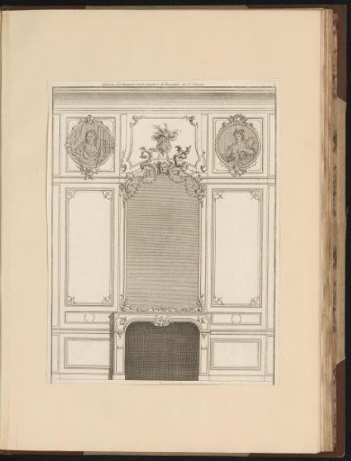 Design for a fireplace and wainscoting with two medallions