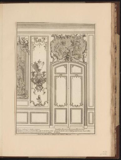 Design for an interior with a vase on a console and a double door