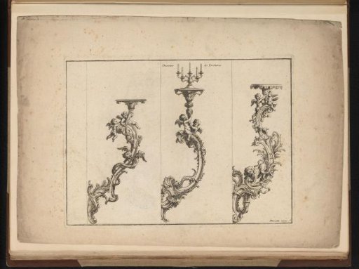 Three designs for arms of candelabra