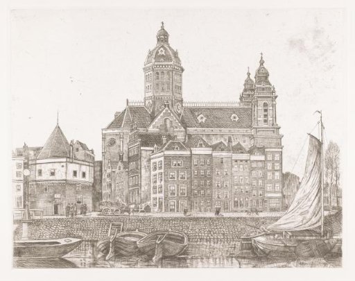View of the Saint Nicholas Church and the Schreierstoren in Amsterdam