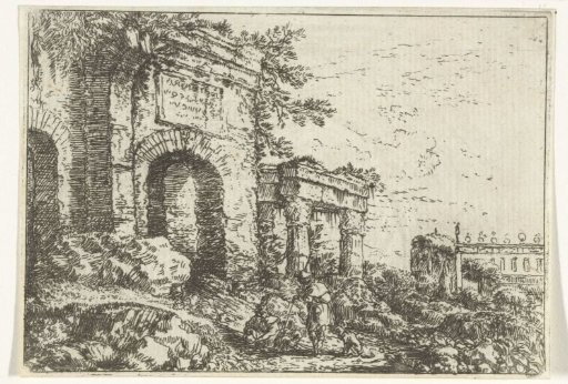 Italian landscape with ruins and figures