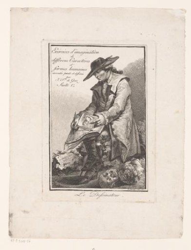 Title page with a draftsman sitting on a tree stump
