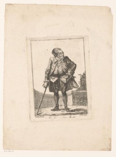 Standing man with a walking stick in a garden