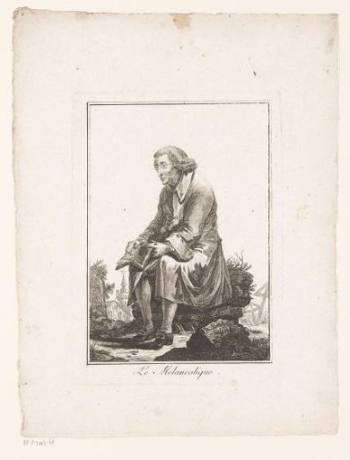 Old man seated on a stone with a book in his hands