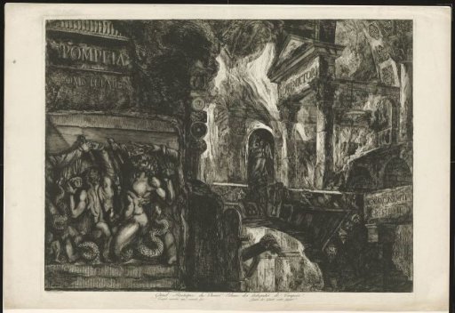 Title print with temple and architectural fragments