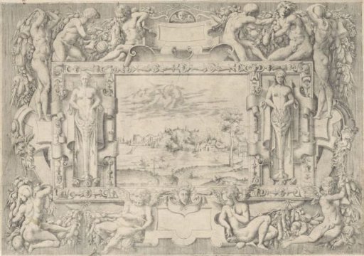 River landscape in an ornamental frame