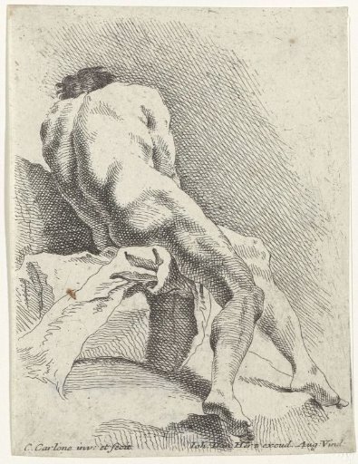 Seated male nude, seen from behind