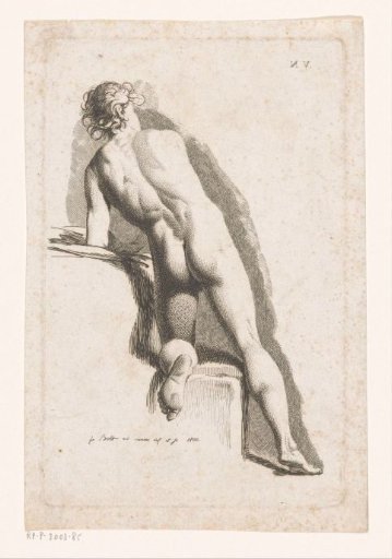 Kneeling male nude, seen from behind