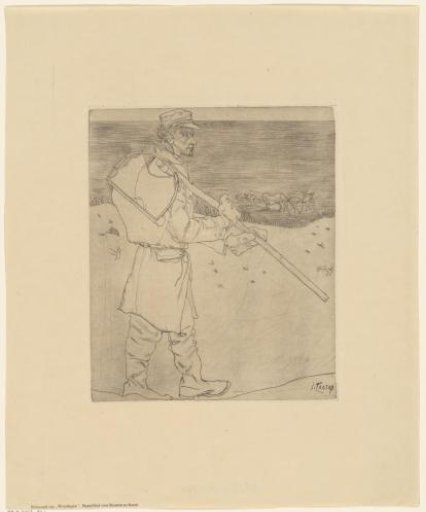 Shellfisher with a net on the beach at Katwijk aan Zee