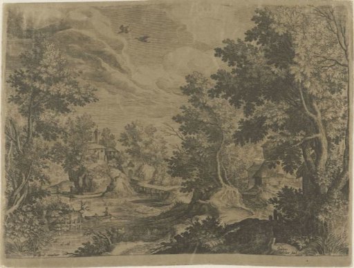 River landscape with a rowing boat
