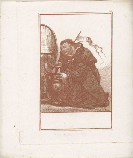 Monk drawing beer from a cask