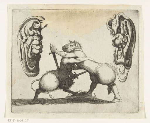 Two Fighting Grotesque Figures