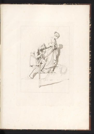 Woman, possibly Charity, supporting an old man