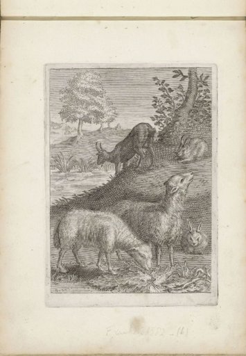 Sheep, Goat, and Rabbits in a Landscape