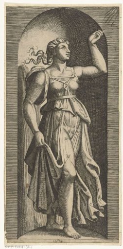 Woman as an allegory of Hope (Fides) with eyes turned upward standing in a niche