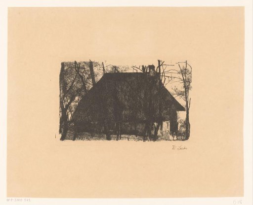 Farmhouse among bare trees