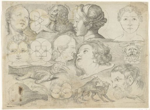 Study Sheet with Drawing Examples: Figures, Animals, etc.