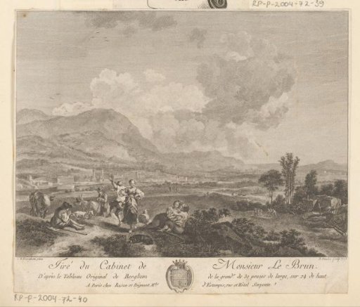 Hilly landscape with resting shepherds