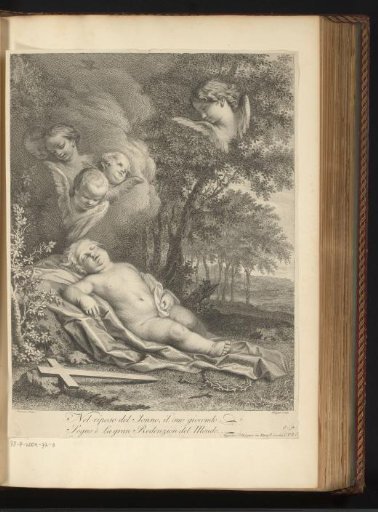 Sleeping Christ Child with instruments of the Passion and angels