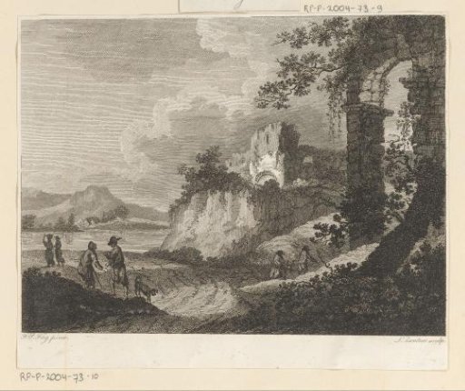 Rocky landscape with figures and ruins