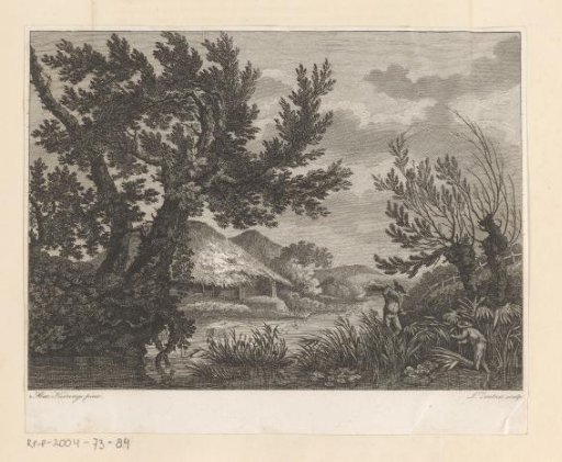 Landscape with men gathering reeds