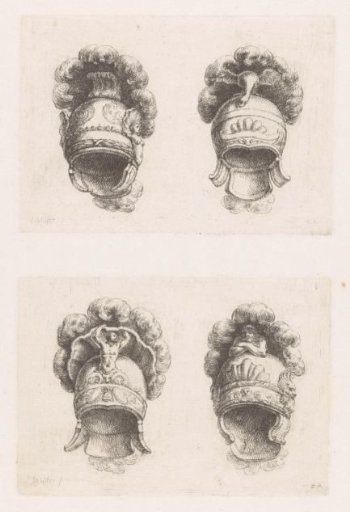 Four Helmets with an Animal and Men