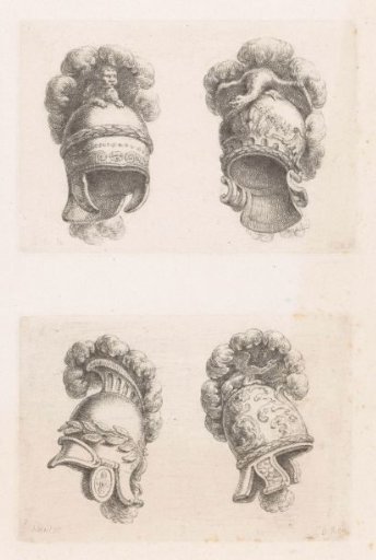 Four Helmets with a Lion and Dragons