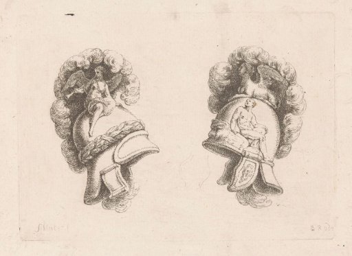 Two Helmets with an Angel and a Sphinx