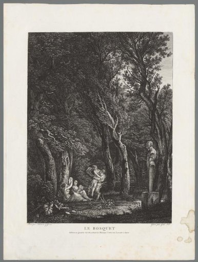 Wooded landscape with a dancing nymph and a satyr
