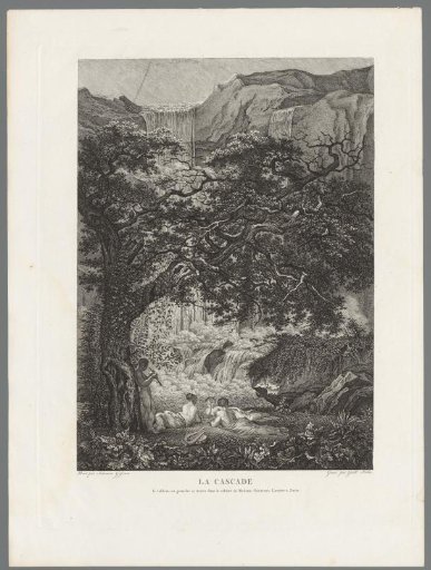 Four nymphs at a large waterfall