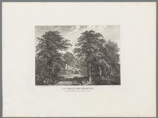 Wooded landscape with fishermen by a lake
