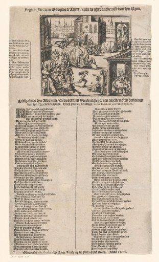 News print with a song on the death of Concino Concini, Marquis d'Ancre, on 24 April 1617