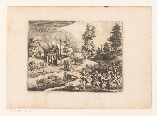 Landscape with a procession of dancing peasants