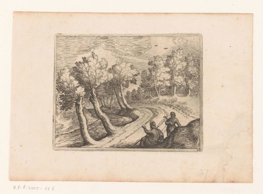 Country road with two resting travelers