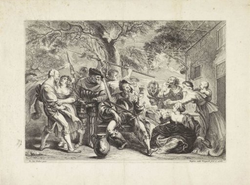 Rejoicing Peasants and Soldiers Before an Inn