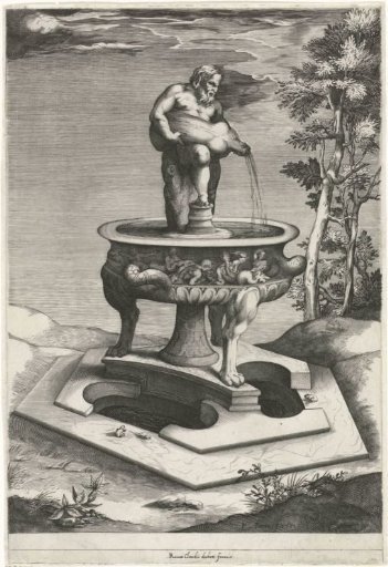 Fontein met Silenus in de tuinen van Palazzo Cesi in het Vaticaan